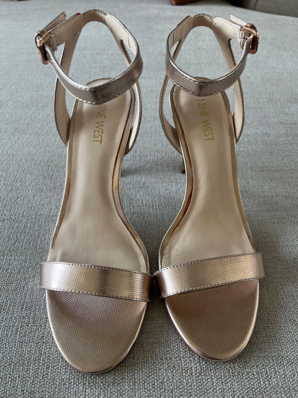 Nine West Metallic Rose Gold Ankle-Strap Stiletto Sandals - Picture 8 of 9
